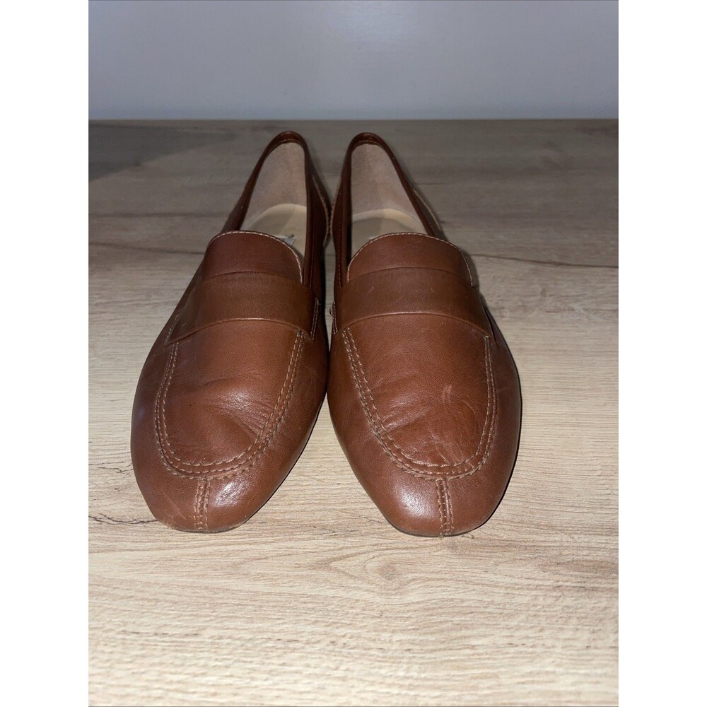 Vintage Calico Cognac Leather Penny Loafers 7W Minimalist Academia Preppy Flats